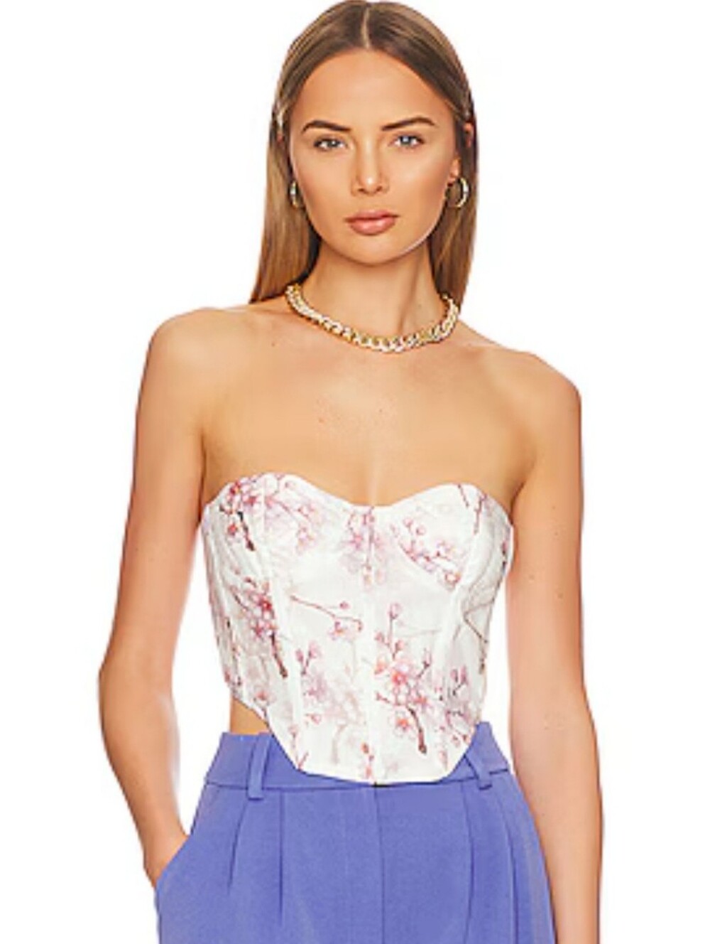 Bardot White Floral Strapless Corset Crop Top